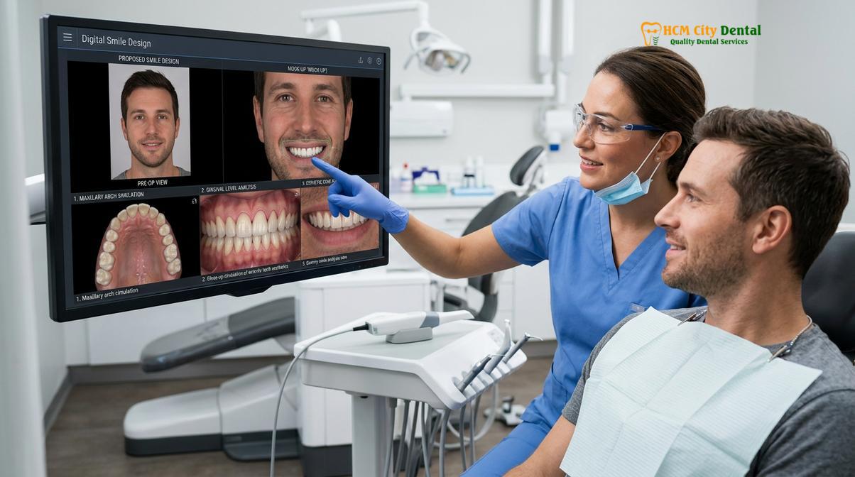 Clinical procedure illustration for international patients undergoing digital smile design.