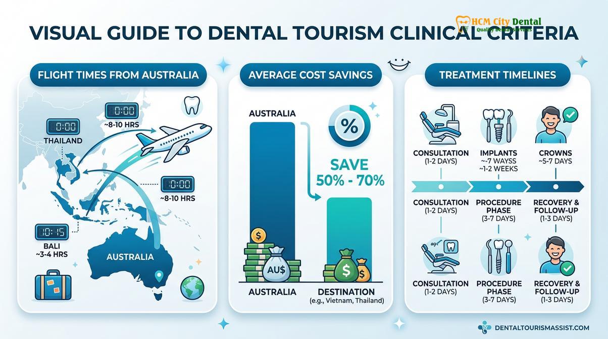 A typical timeline and logistics overview for Australian dental tourists visiting Vietnam.