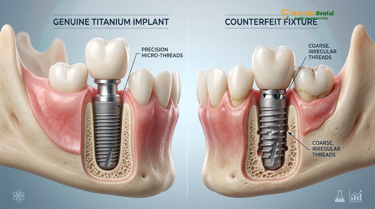 Genuine implants feature specific surface treatments designed for optimal osseointegration.