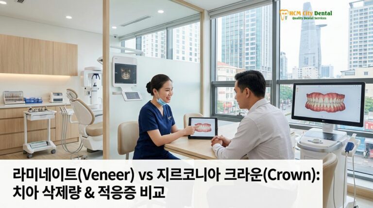 라미네이트(Veneer) vs 지르코니아 크라운(Crown): 치아 삭제량 & 적응증 비교 — 닥터 끄엉 원장 | HCMC Dental