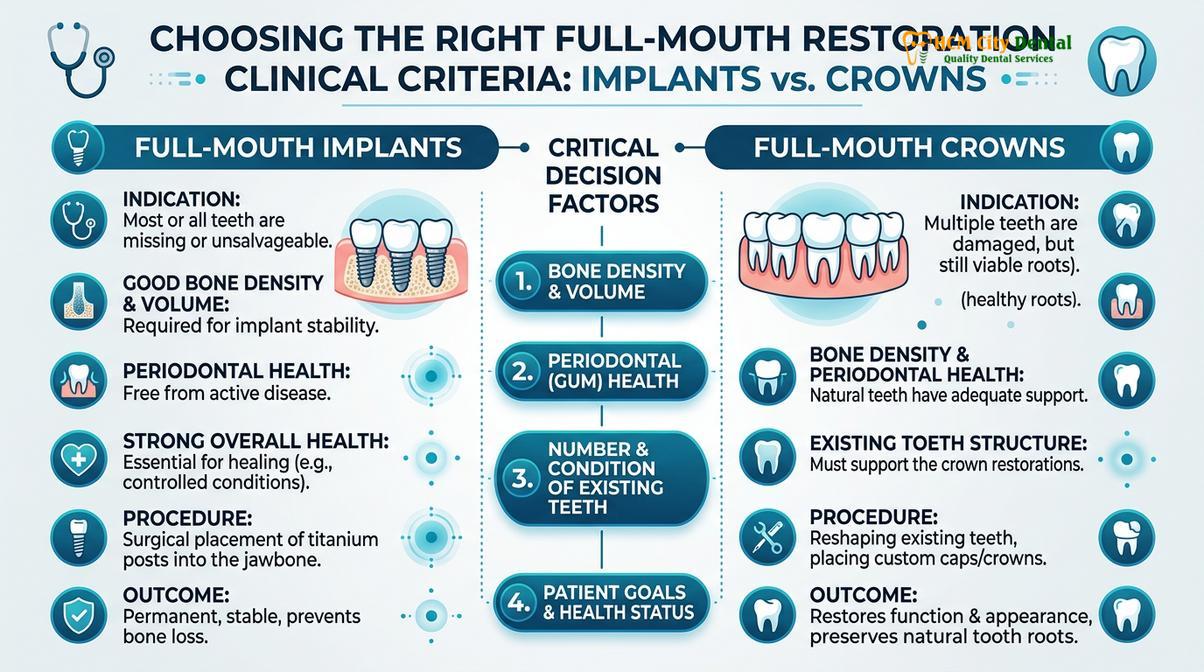 Clinical decision matrix: Evaluating when to save natural teeth versus when to transition to implant-supported prosthetics.