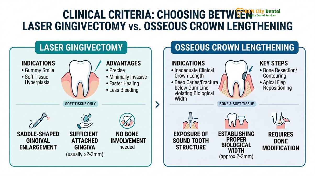 Clinical decision matrix for gummy smile correction protocols.