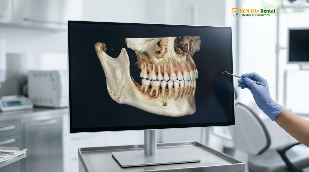 하치조신경관과 매복 사랑니의 3차원적 위치 관계를 정밀하게 분석하는 3D CBCT 진단 화면
