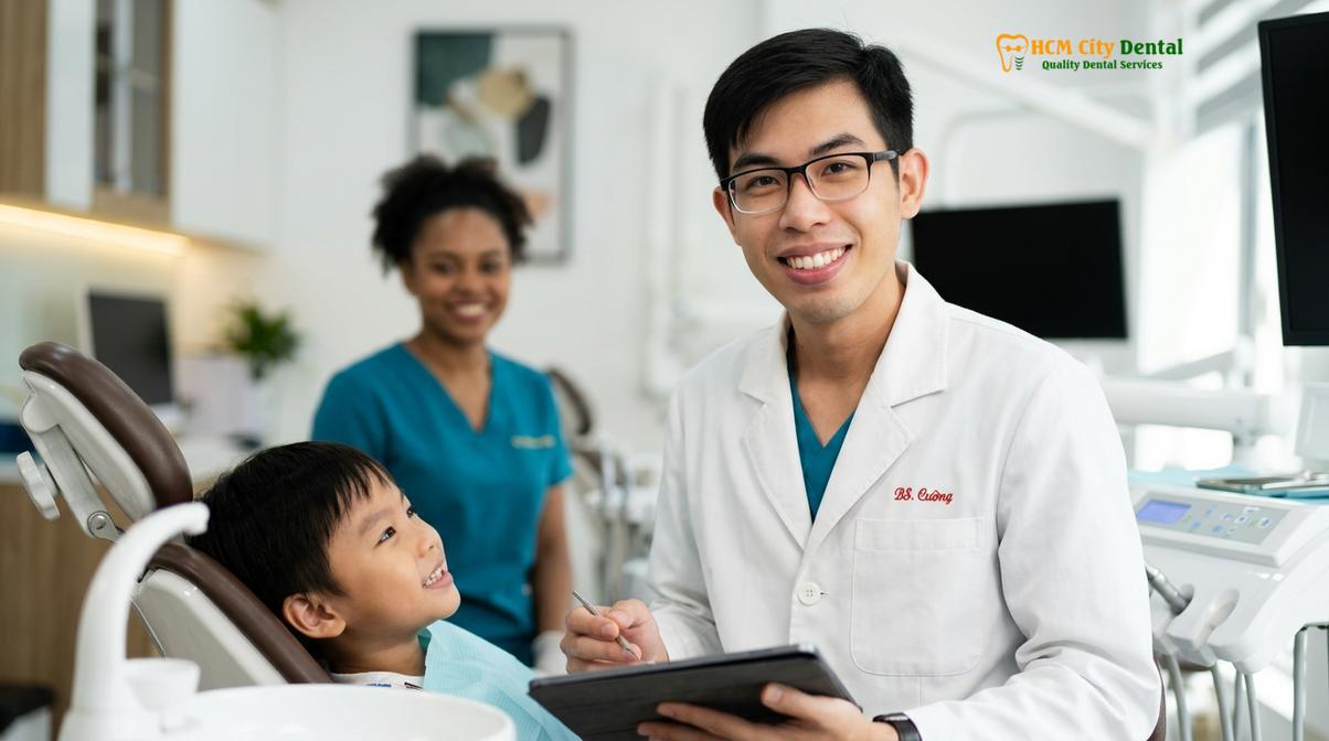 Dr. Nguyen Van Cuong DDS providing compassionate pediatric care in Saigon.