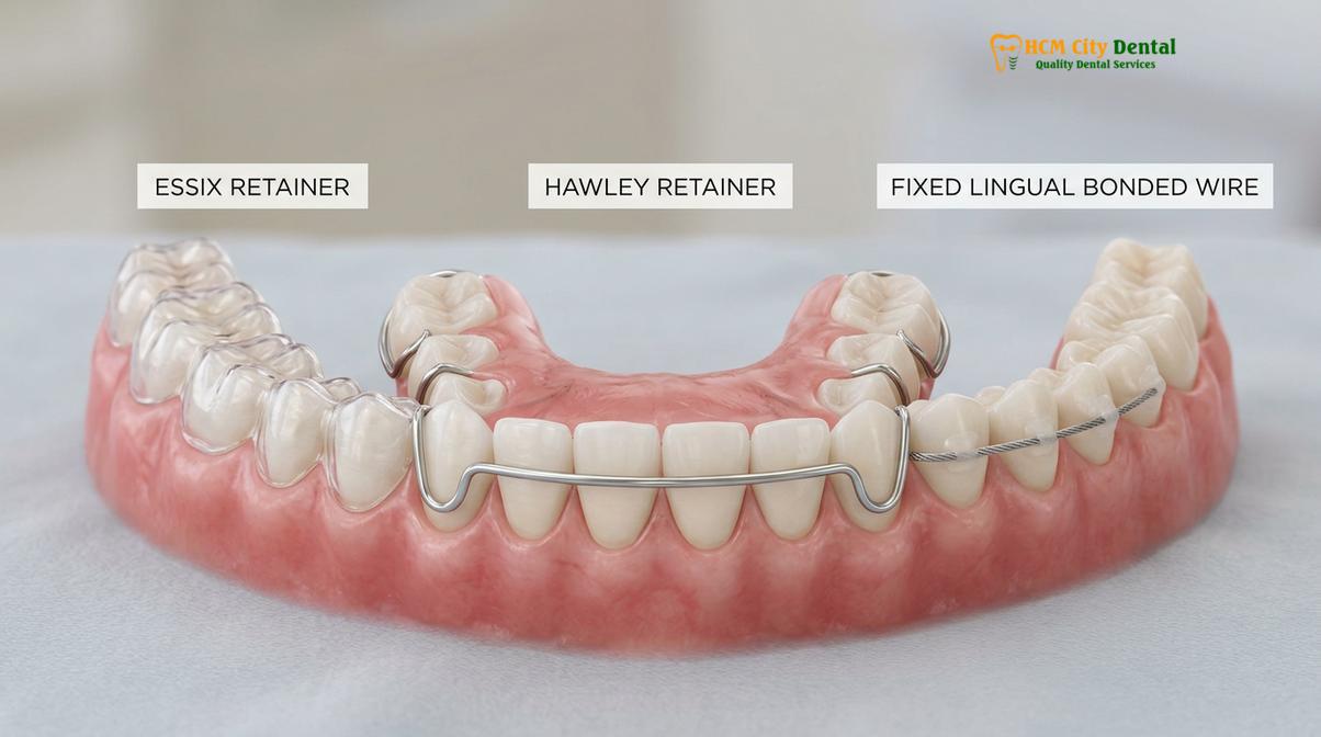 Comparison of the three primary types of orthodontic retention systems.