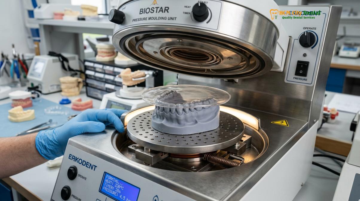 In-house pressure thermoforming allows for the rapid fabrication of same-day retainers.