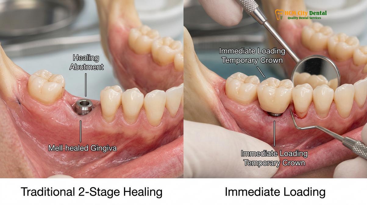 Clinical comparison of immediate provisionalization versus traditional healing abutments.