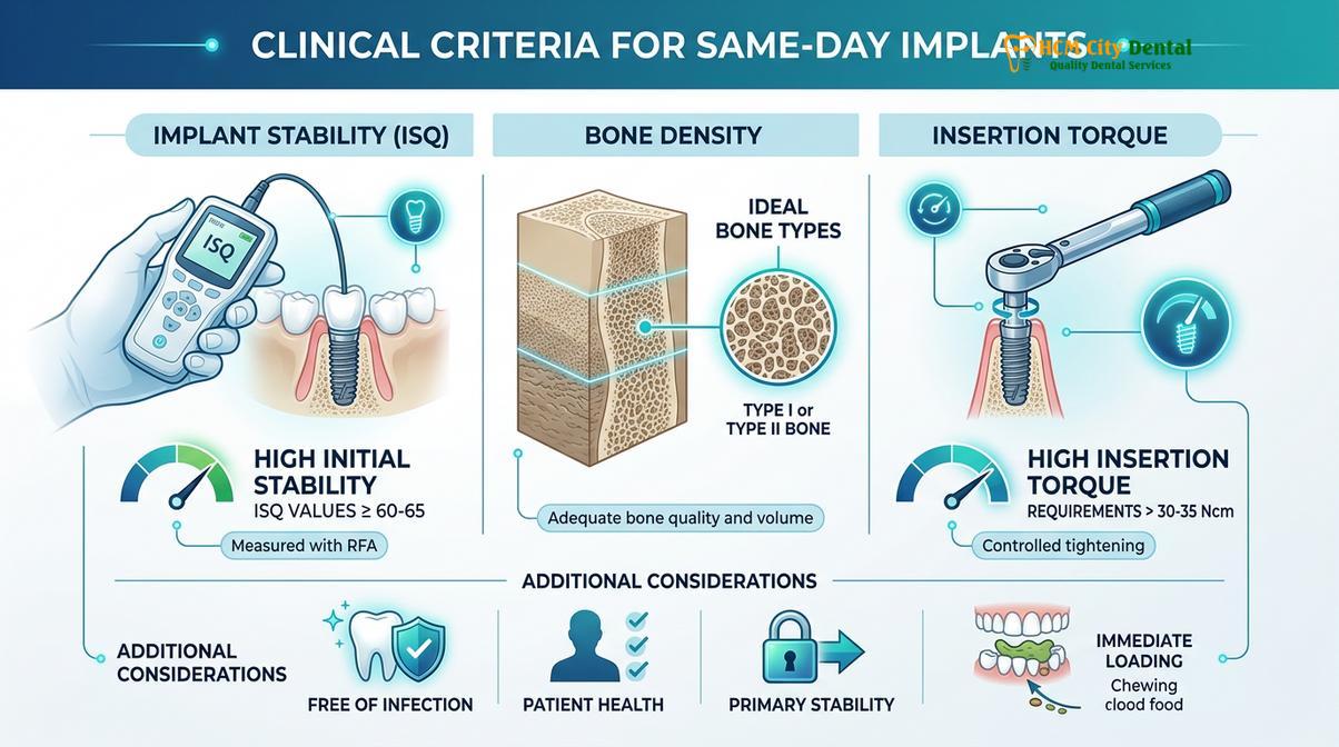 Diagnostic criteria for determining eligibility for same-day implant procedures.
