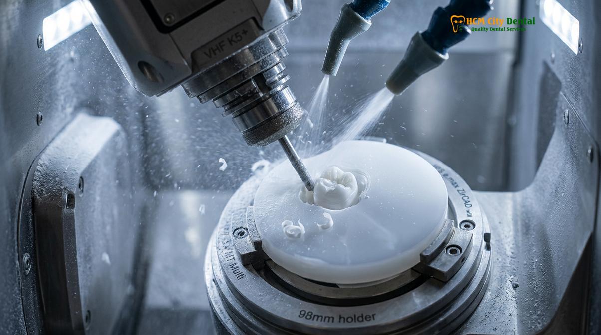 In-house 5-axis milling of a monolithic zirconia crown for a same-day restoration