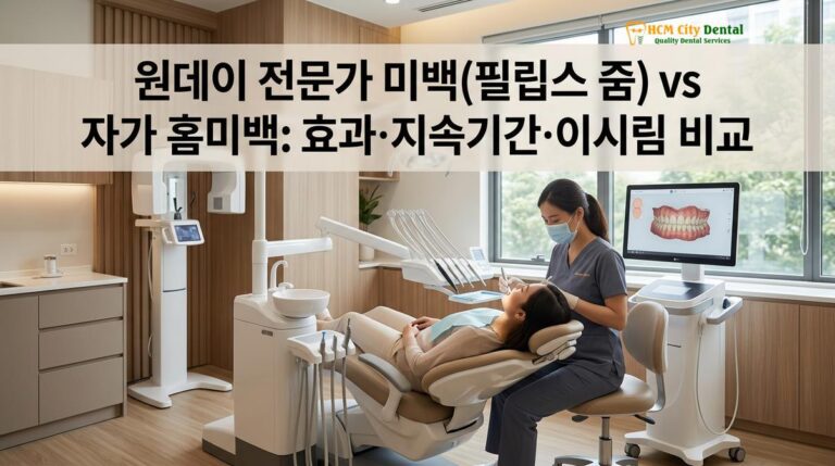 원데이 전문가 미백(필립스 줌) vs 자가 홈미백: 효과·지속기간·이시림 비교 — 닥터 끄엉 원장 | HCMC Dental