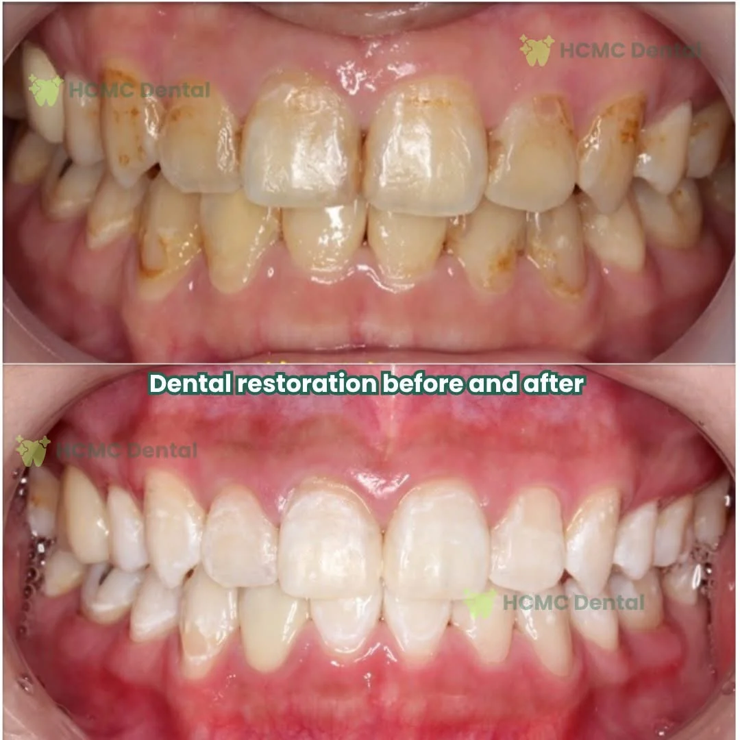 Laser Teeth Whitening Before and After Case HCMC Dental Dr Cuong